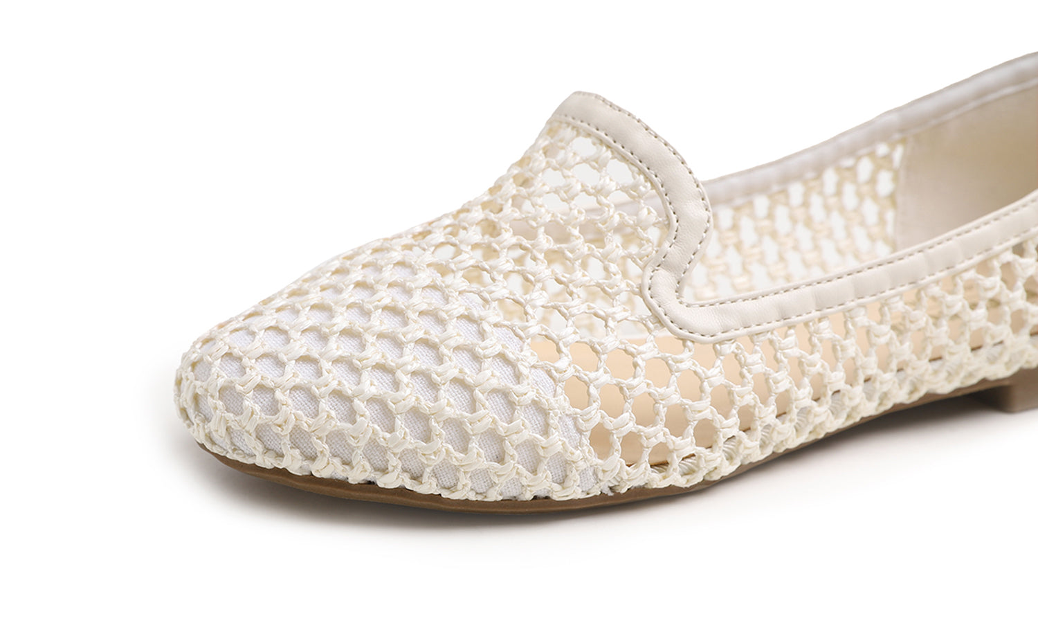 Feversole Women's Woven Fashion Breathable Knit Flat Shoes Cream White Mesh Loafer