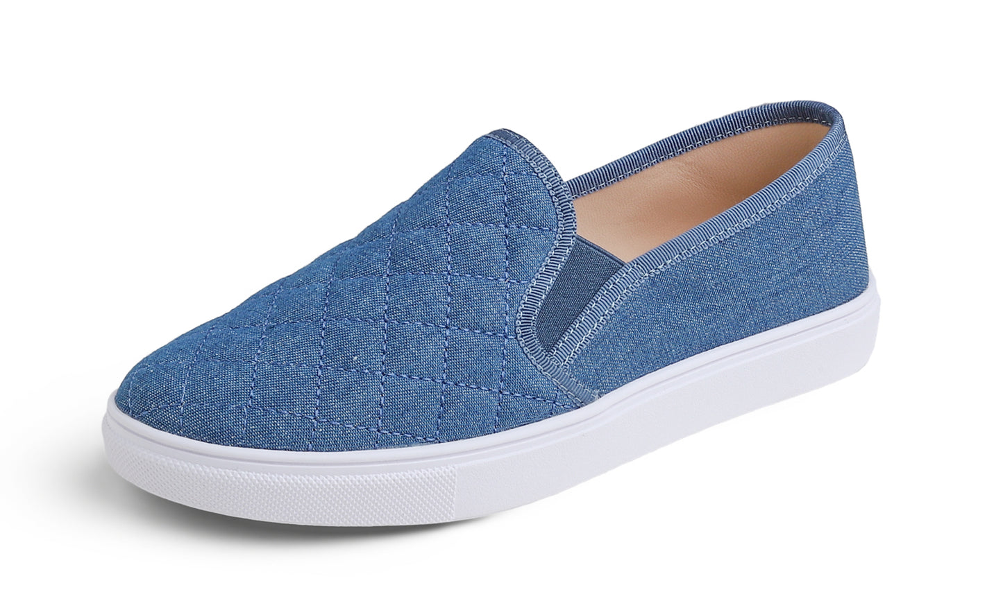 Feversole Women's Casual Slip On Sneaker Comfort Quilted Loafer Flats Metallic Quilted