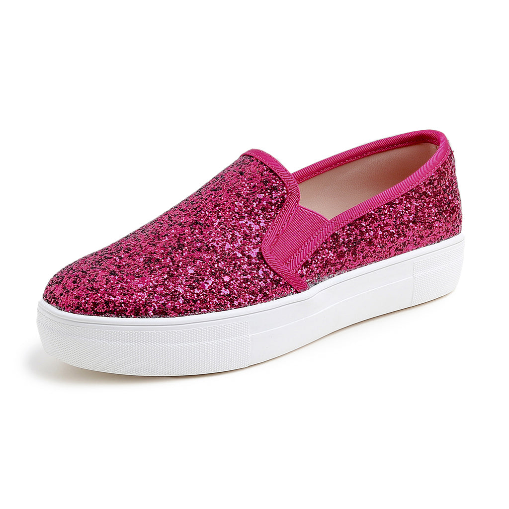 Feversole Women's Fashion Slip On Sneaker Casual Platform Loafers Glitter