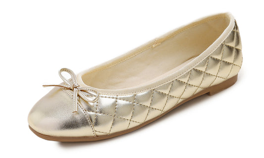Feversole Women's Bow Tie Fashion Dress Slip On Shoes Round Toe Ballet Flat Quilted Toe Cap