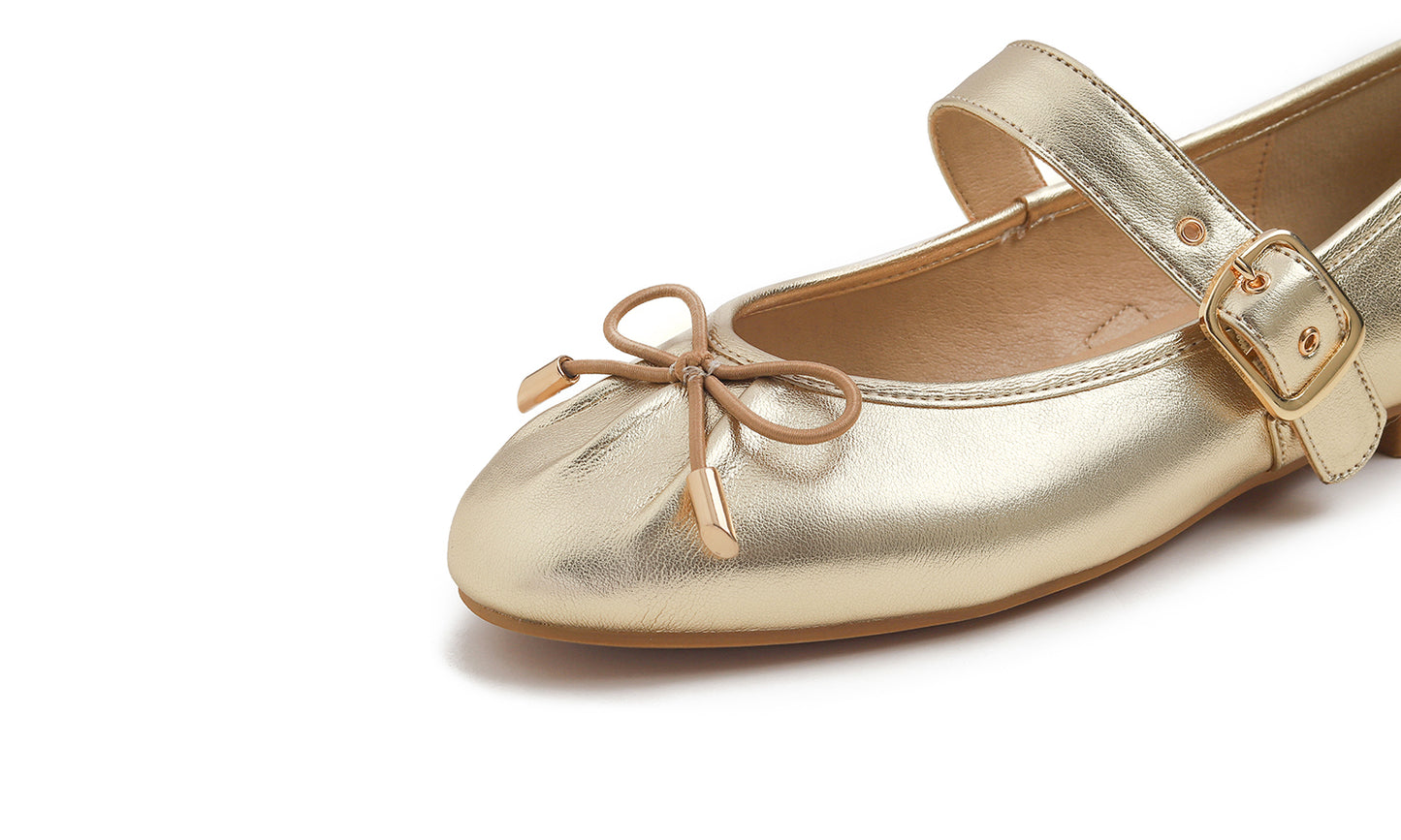 Feversole Women's Mary Jane Fashion Square Toe Easy Buckle Slip On Flats Vegan Leather Wrinkle Bow Deco