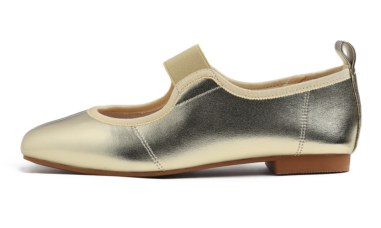 Feversole Women's Cushion Padded Comfort Square Toe Soft Mary Jane Dressy Elastic Strap Easy Slip on Work Office Flats Vegan Leather