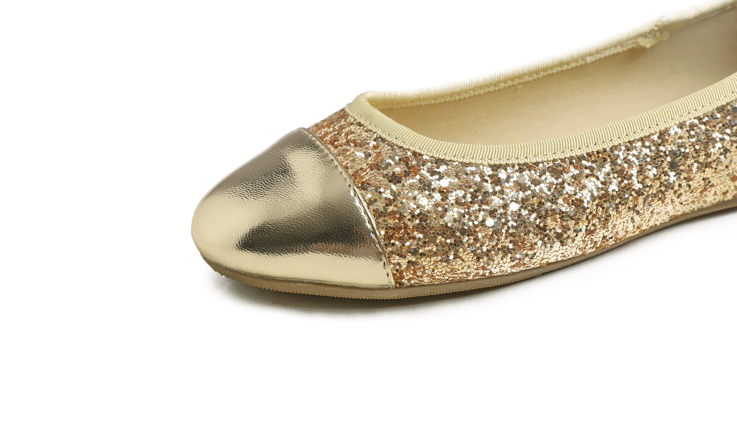 Feversole Women's Bow Tie Fashion Dress Slip On Shoes Round Toe Ballet Flat Glitter Toe Cap