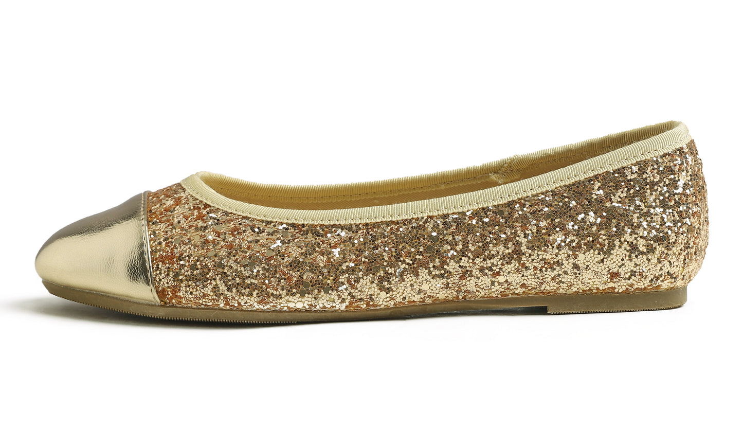 Feversole Women's Bow Tie Fashion Dress Slip On Shoes Round Toe Ballet Flat Glitter Toe Cap