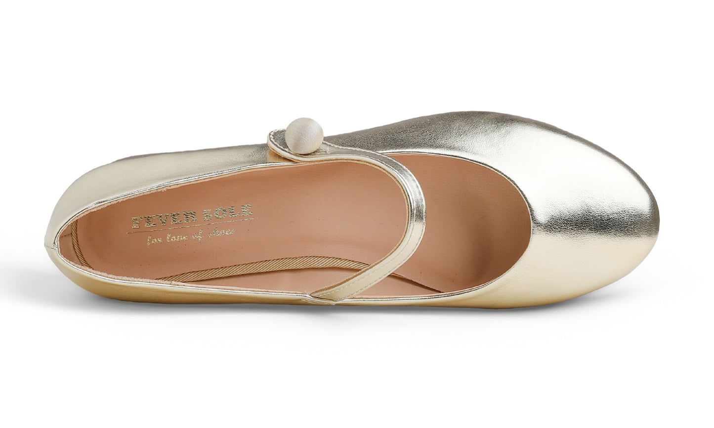 Feversole Mary Jane Flat - Gold