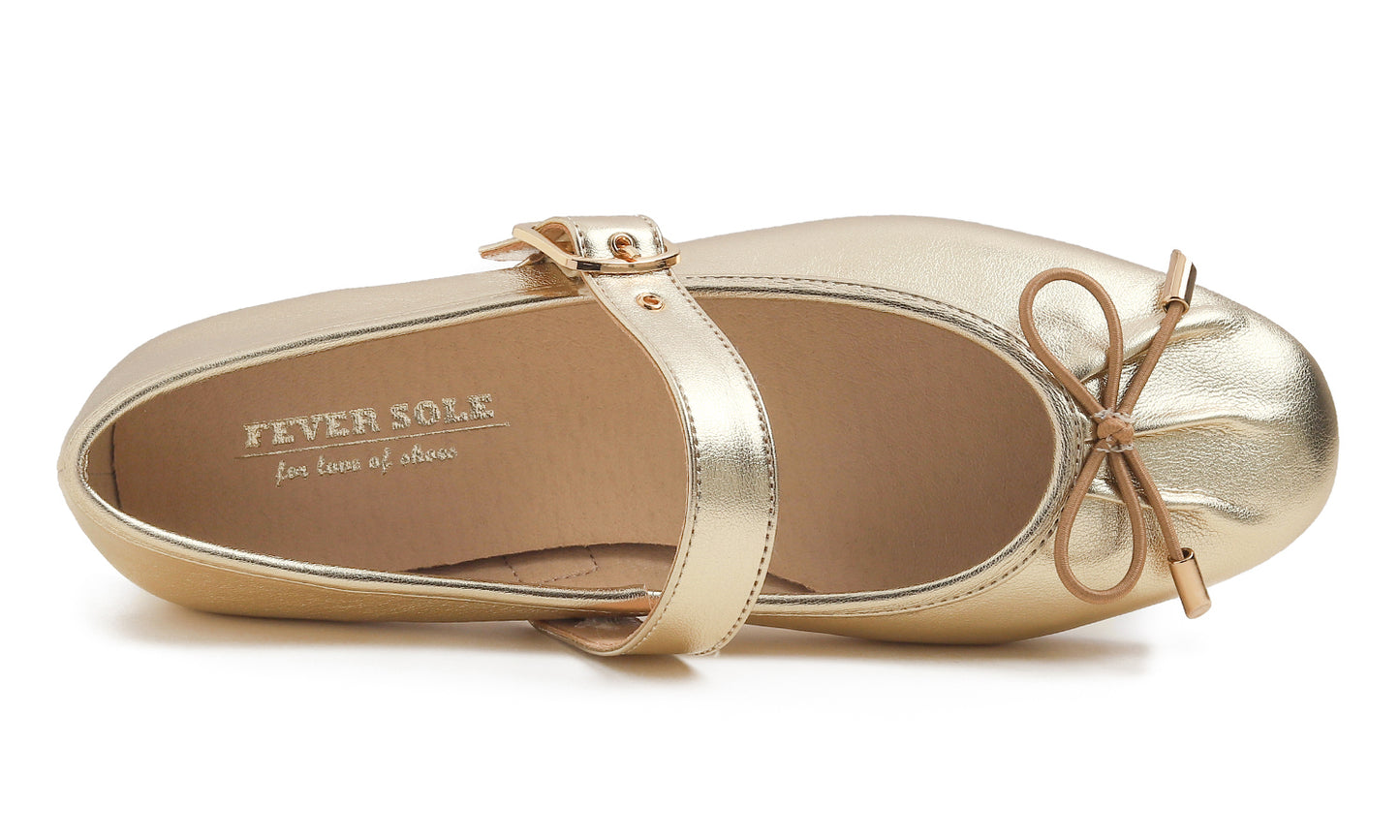 Feversole Women's Mary Jane Fashion Square Toe Easy Buckle Slip On Flats Vegan Leather Wrinkle Bow Deco