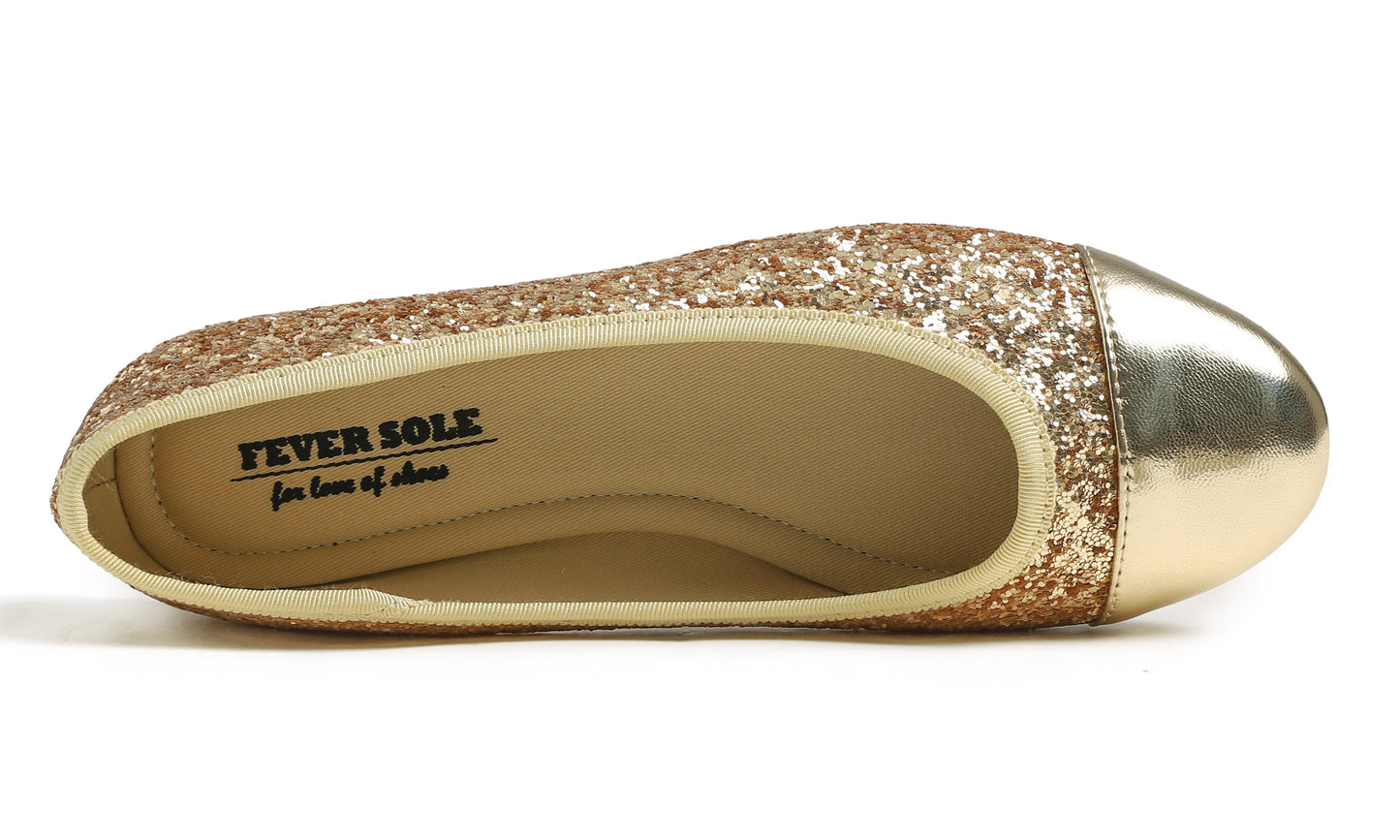 Feversole Women's Bow Tie Fashion Dress Slip On Shoes Round Toe Ballet Flat Glitter Toe Cap