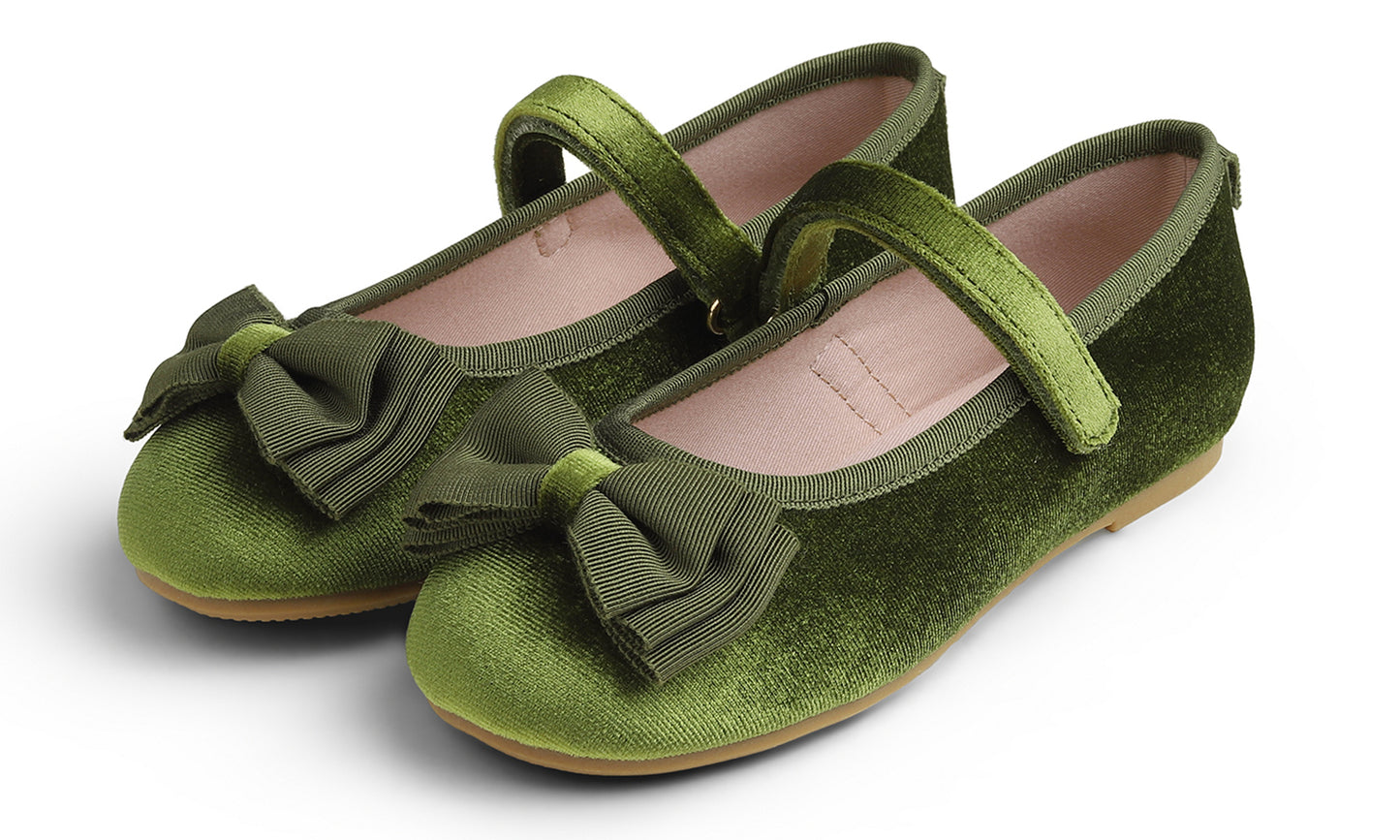 Feversole Girls Cute Dress Mary Jane Shoes Bow Tie Sunday Holiday Ballet Flats Velvet With Tri Bow