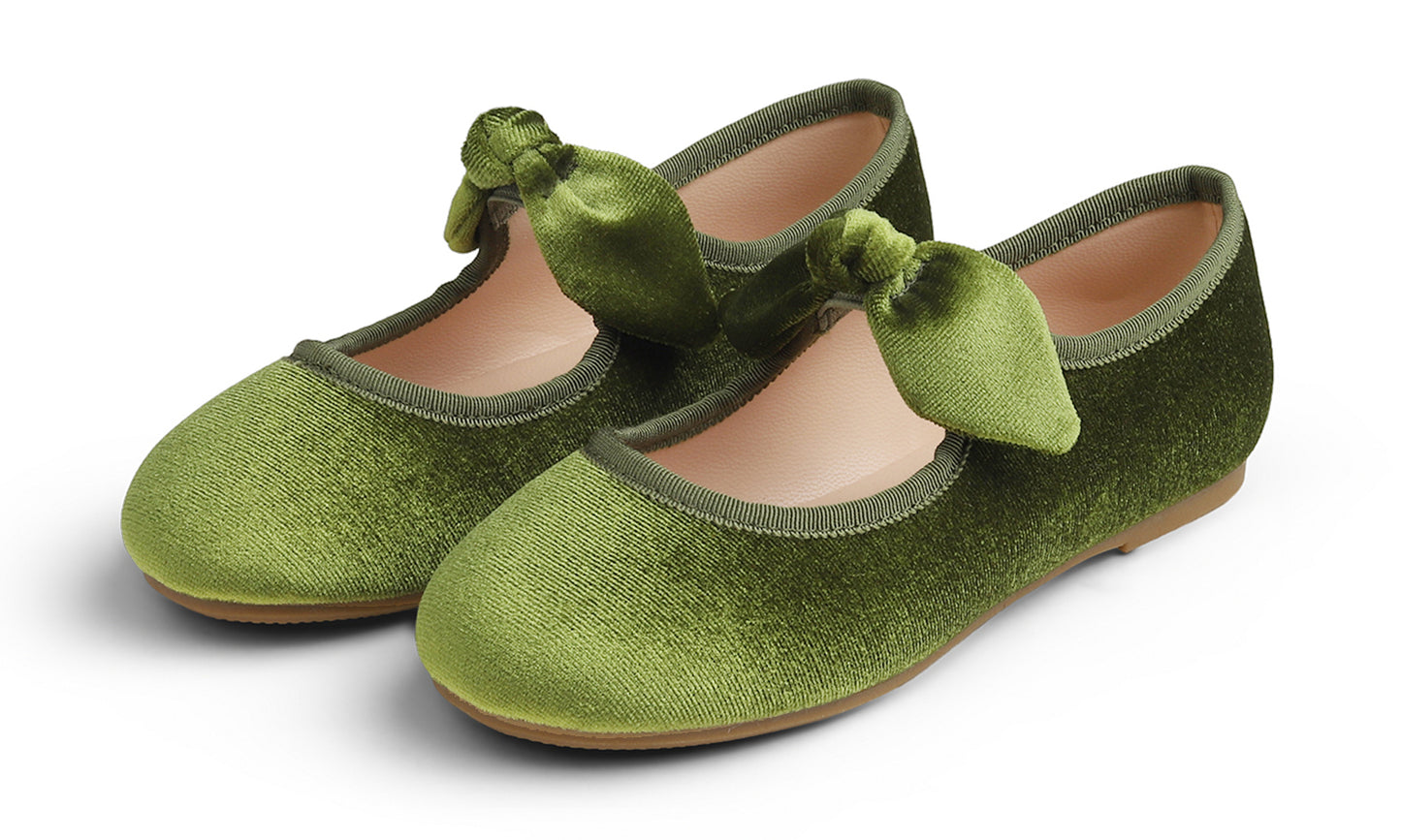 Feversole Girls Cute Dress Mary Jane Shoes Little Kids Casual Buckle Strap Flats Velvet Bow Elastic