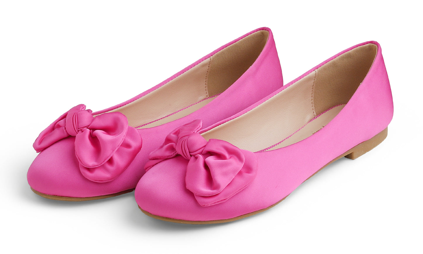 Feversole Women's Round Toe Soft Cute Dress Ballet Flats Satin