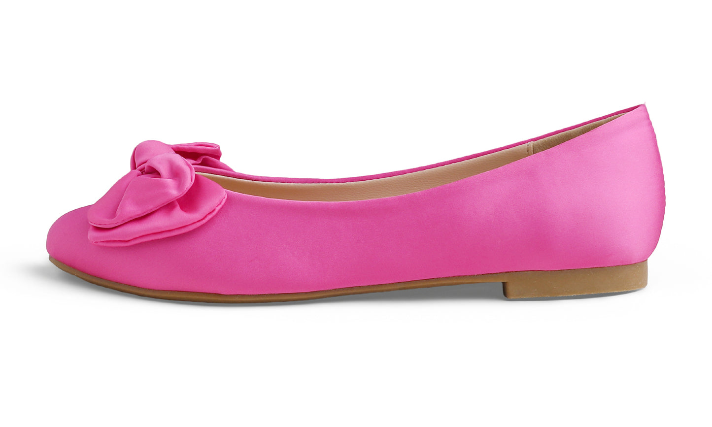 Feversole Women's Round Toe Soft Cute Dress Ballet Flats Satin