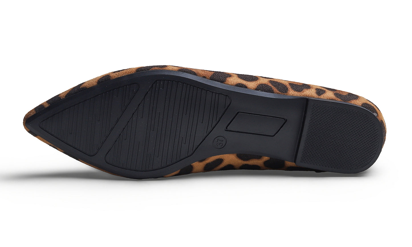 Feversole Women's Loafer Flat Pointed Fashion Slip On Comfort Driving Office Shoes  Leopard Faux Suede