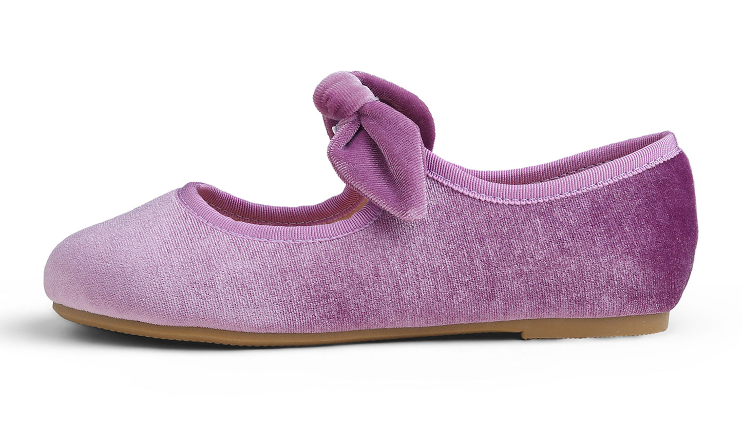 Feversole Girls Cute Dress Mary Jane Shoes Little Kids Casual Buckle Strap Flats Velvet Bow Elastic