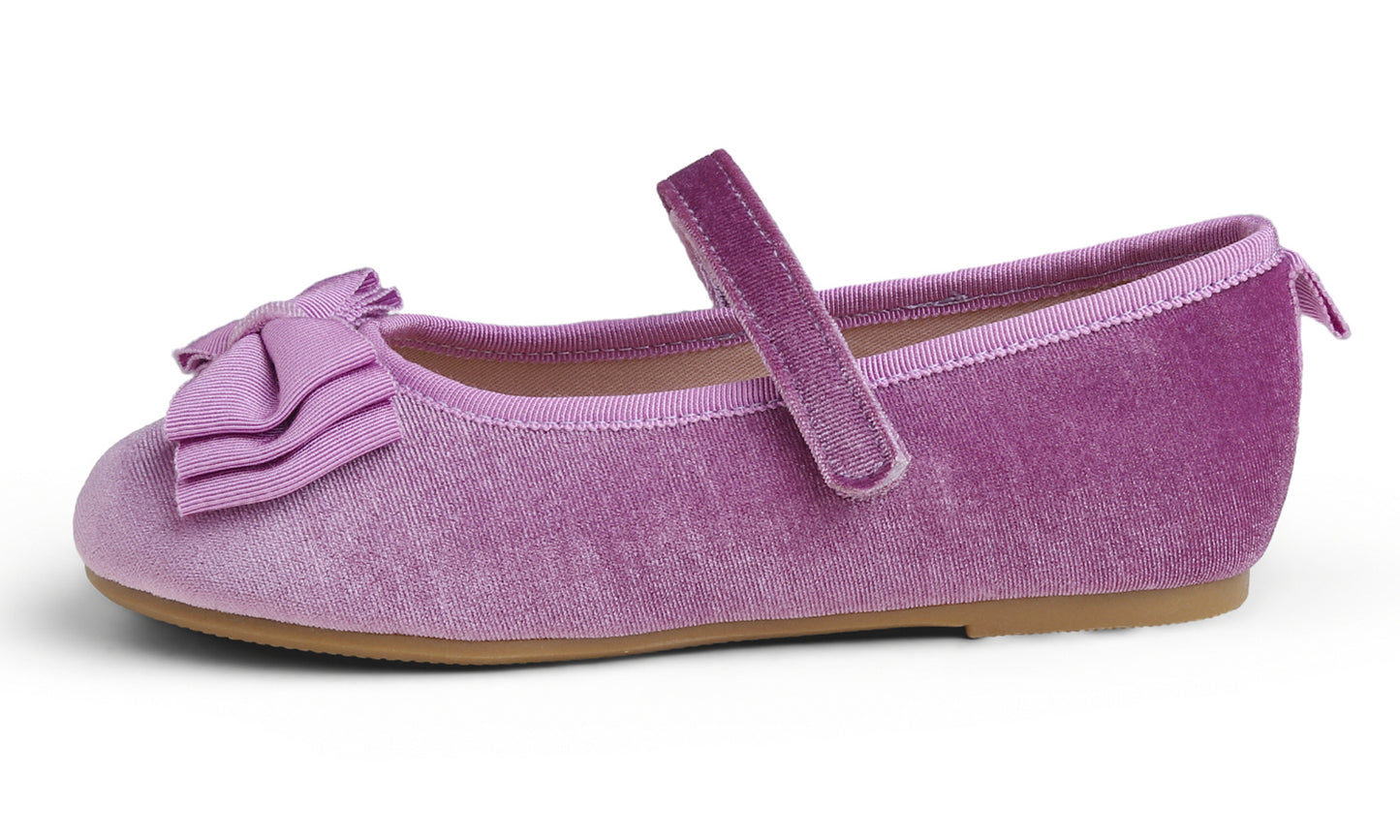 Feversole Girls Cute Dress Mary Jane Shoes Bow Tie Sunday Holiday Ballet Flats Velvet With Tri Bow