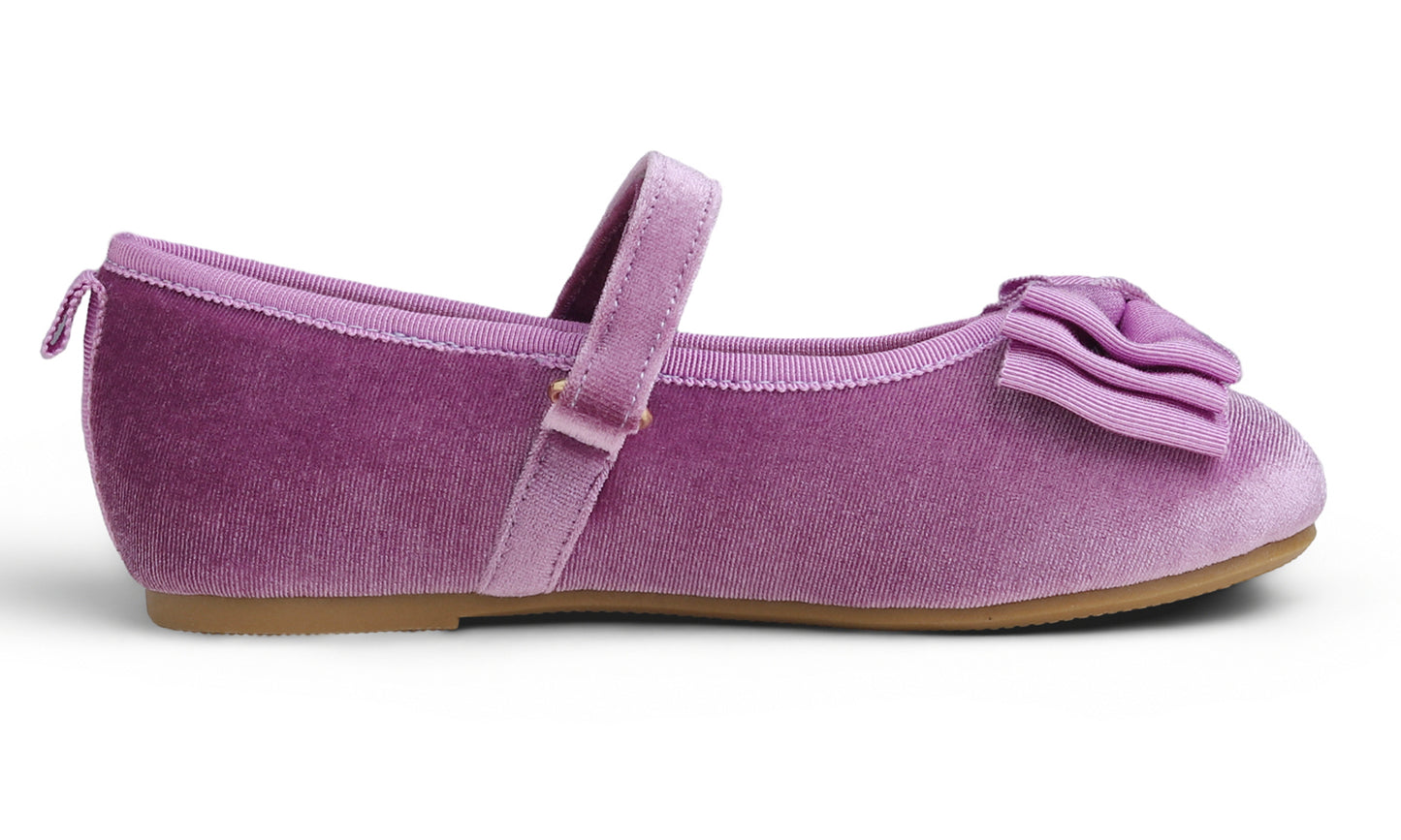Feversole Girls Cute Dress Mary Jane Shoes Bow Tie Sunday Holiday Ballet Flats Velvet With Tri Bow