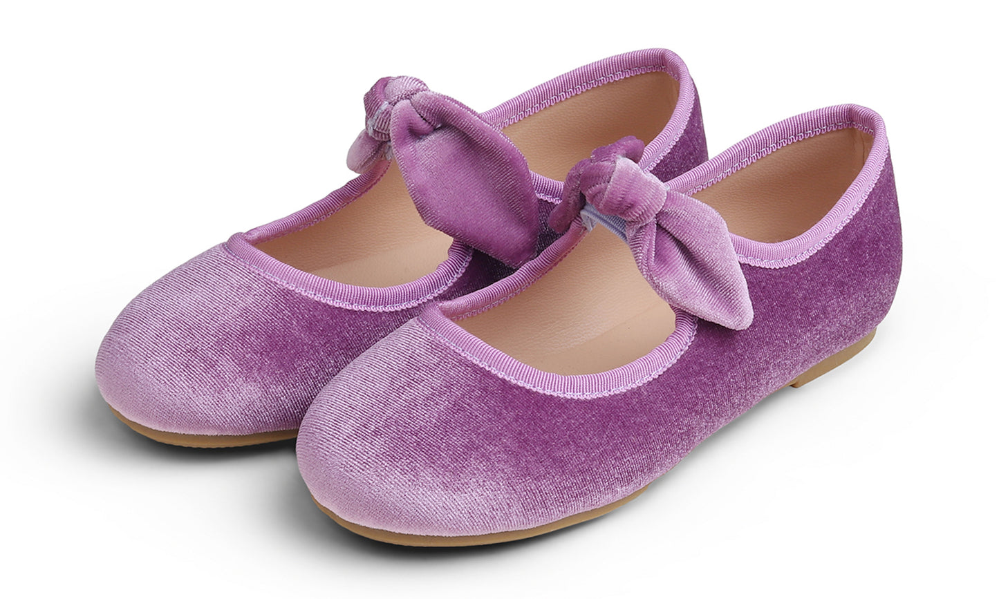 Feversole Girls Cute Dress Mary Jane Shoes Little Kids Casual Buckle Strap Flats Velvet Bow Elastic