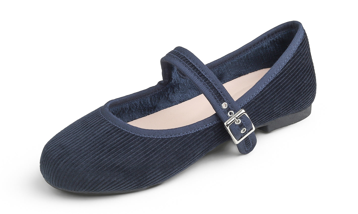 Feversole Women's Soft Cushion Extra Padded Comfort Round Toe Mary Jane Breathable Fabric Fashion Ballet Flats Walking Shoes Corduroy