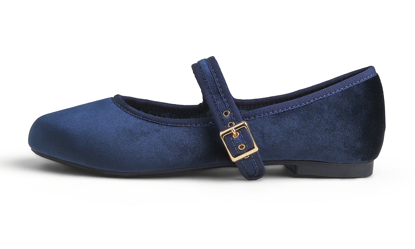 Feversole Women's Soft Cushion Extra Padded Comfort Round Toe Mary Jane Metal Buckle Fashion Ballet Flats Walking Shoes Velvet Vegan Lining