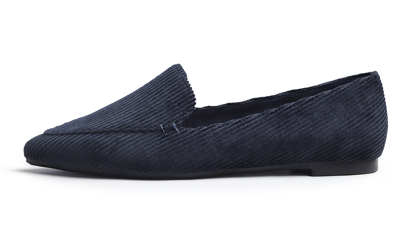 Feversole Women's Loafer Flat Pointed Fashion Slip On Comfort Soft Driving Office Shoes Corduroy