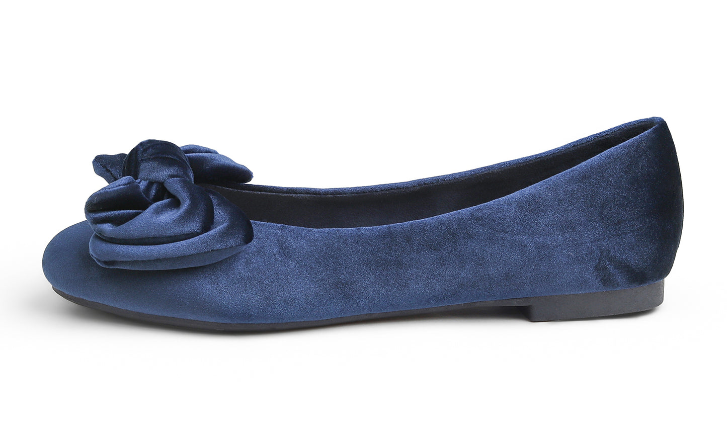 Feversole Women's Round Toe Cute Bow Trim Ballet Flats Velvet Twist Bow