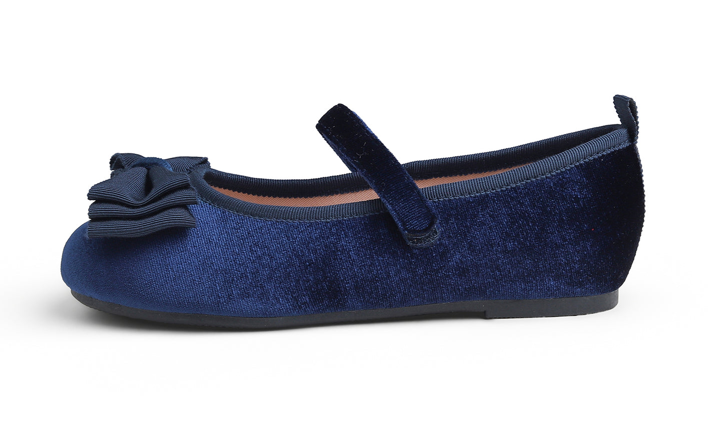 Feversole Girls Cute Dress Mary Jane Shoes Bow Tie Sunday Holiday Ballet Flats Velvet With Tri Bow