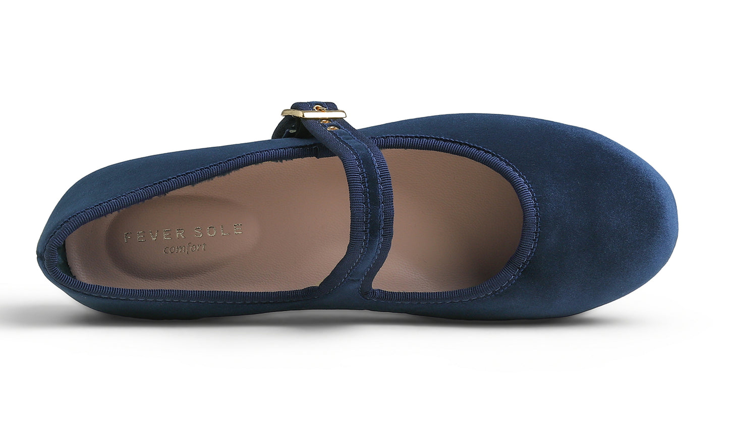 Feversole Women's Soft Cushion Extra Padded Comfort Round Toe Mary Jane Metal Buckle Fashion Ballet Flats Walking Shoes Velvet Vegan Lining