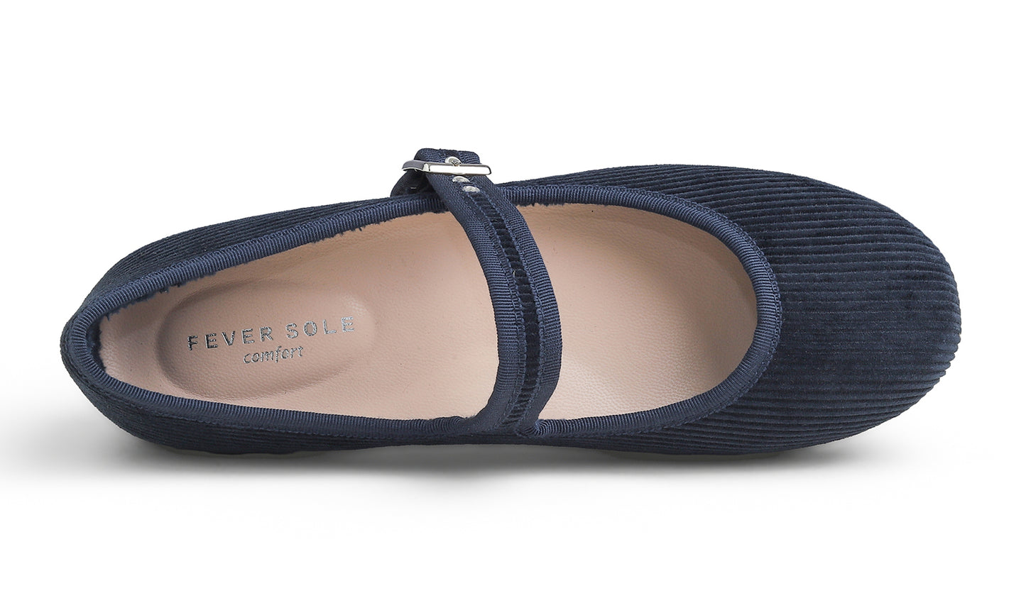 Feversole Women's Soft Cushion Extra Padded Comfort Round Toe Mary Jane Breathable Fabric Fashion Ballet Flats Walking Shoes Corduroy