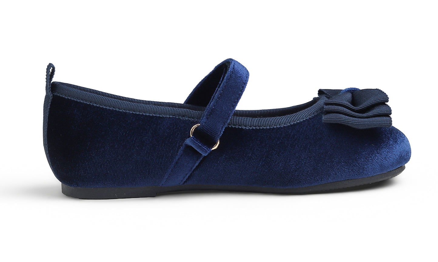 Feversole Girls Cute Dress Mary Jane Shoes Bow Tie Sunday Holiday Ballet Flats Velvet With Tri Bow