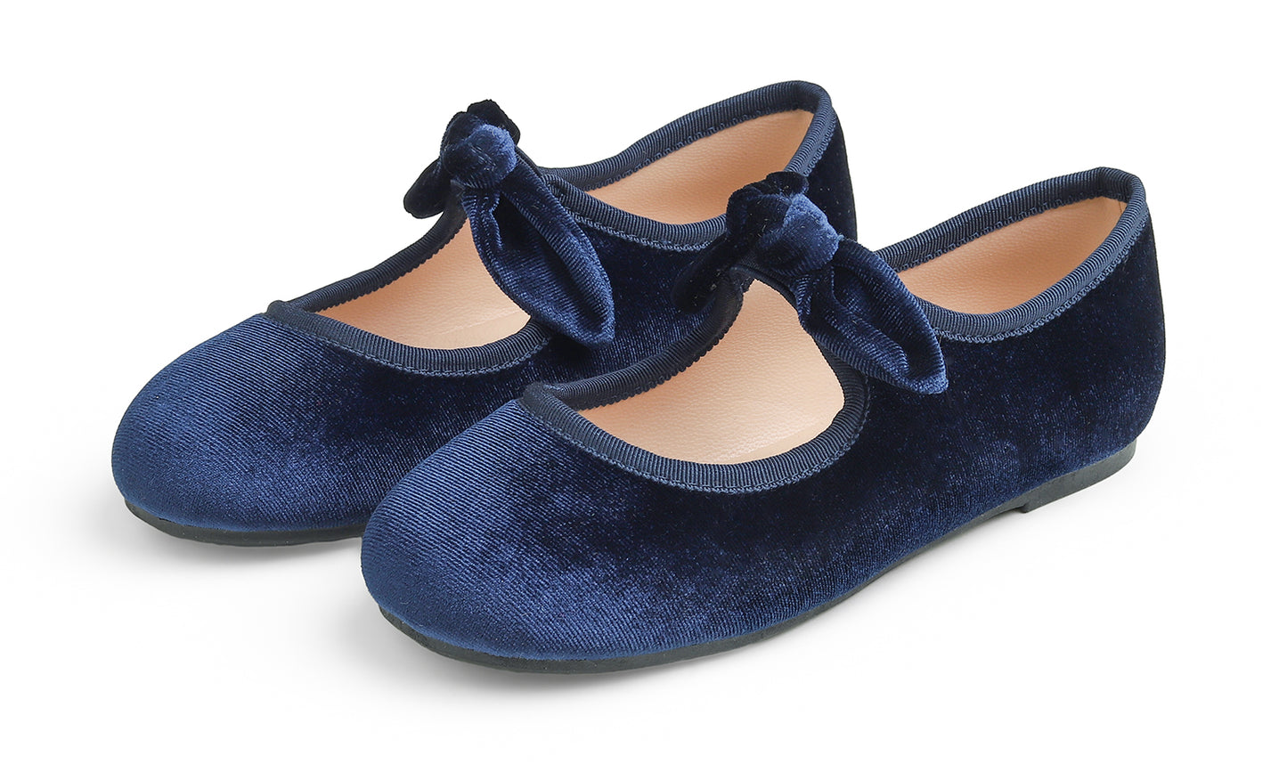 Feversole Girls Cute Dress Mary Jane Shoes Little Kids Casual Buckle Strap Flats Velvet Bow Elastic