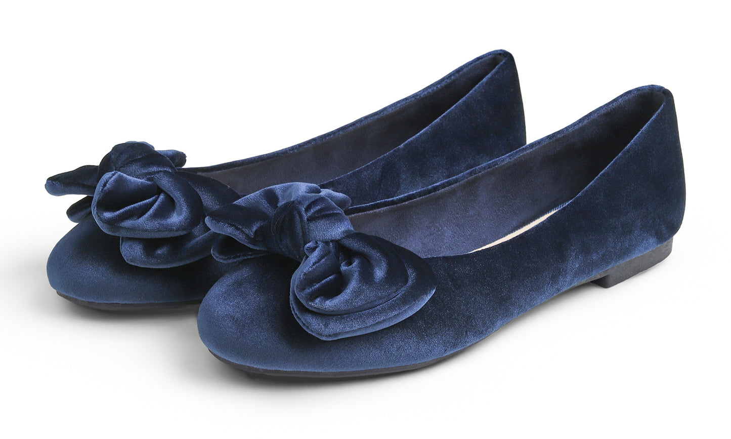Feversole Women's Round Toe Cute Bow Trim Ballet Flats Velvet Twist Bow