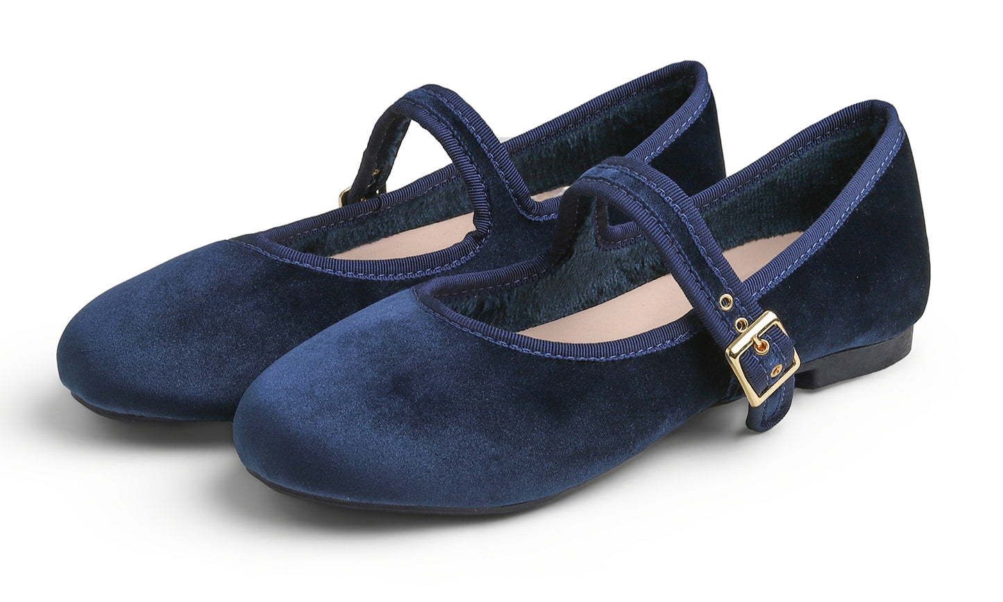 Feversole Women's Soft Cushion Extra Padded Comfort Round Toe Mary Jane Metal Buckle Fashion Ballet Flats Walking Shoes Velvet Vegan Lining
