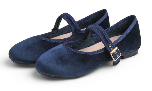 Feversole Women's Soft Cushion Extra Padded Comfort Round Toe Mary Jane Metal Buckle Fashion Ballet Flats Walking Shoes Velvet Vegan Lining