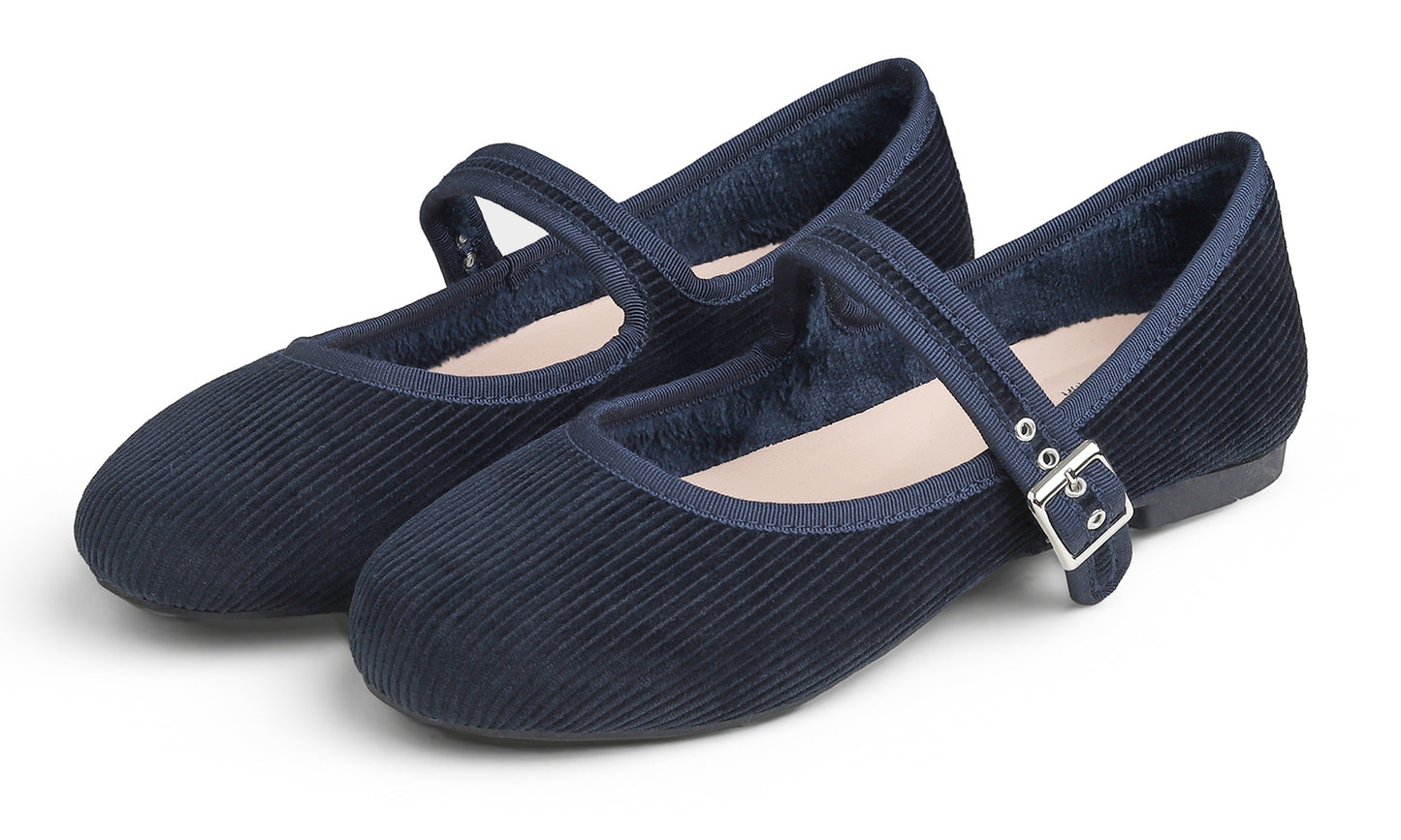Feversole Women's Soft Cushion Extra Padded Comfort Round Toe Mary Jane Breathable Fabric Fashion Ballet Flats Walking Shoes Corduroy
