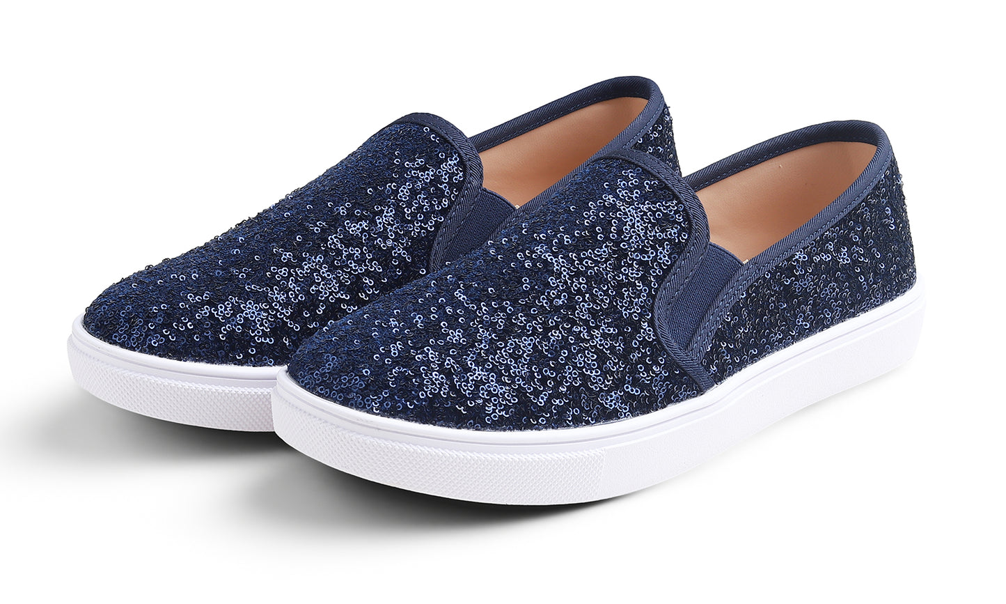 Feversole Women's Fashion Sparkle Sequin Embellished Sneaker Party Holiday Casual Shoes Mini Sequin