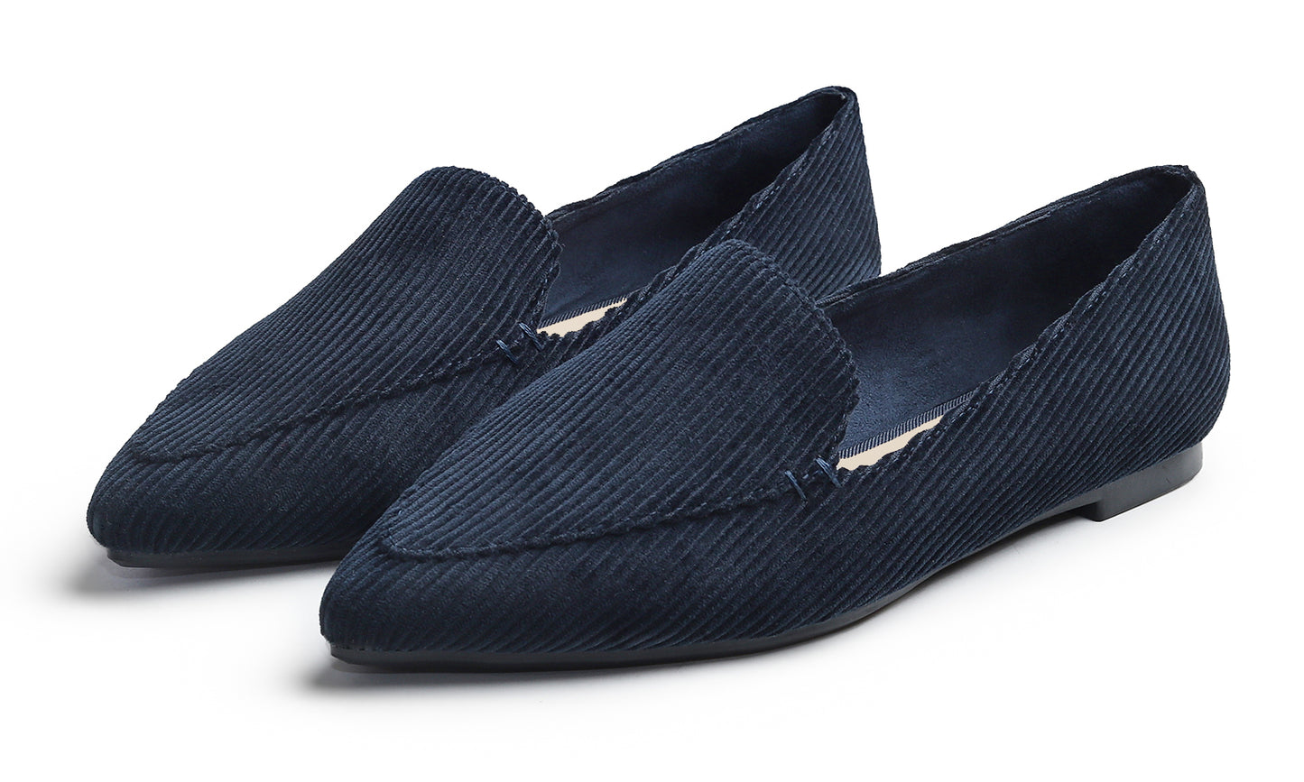 Feversole Women's Loafer Flat Pointed Fashion Slip On Comfort Soft Driving Office Shoes Corduroy