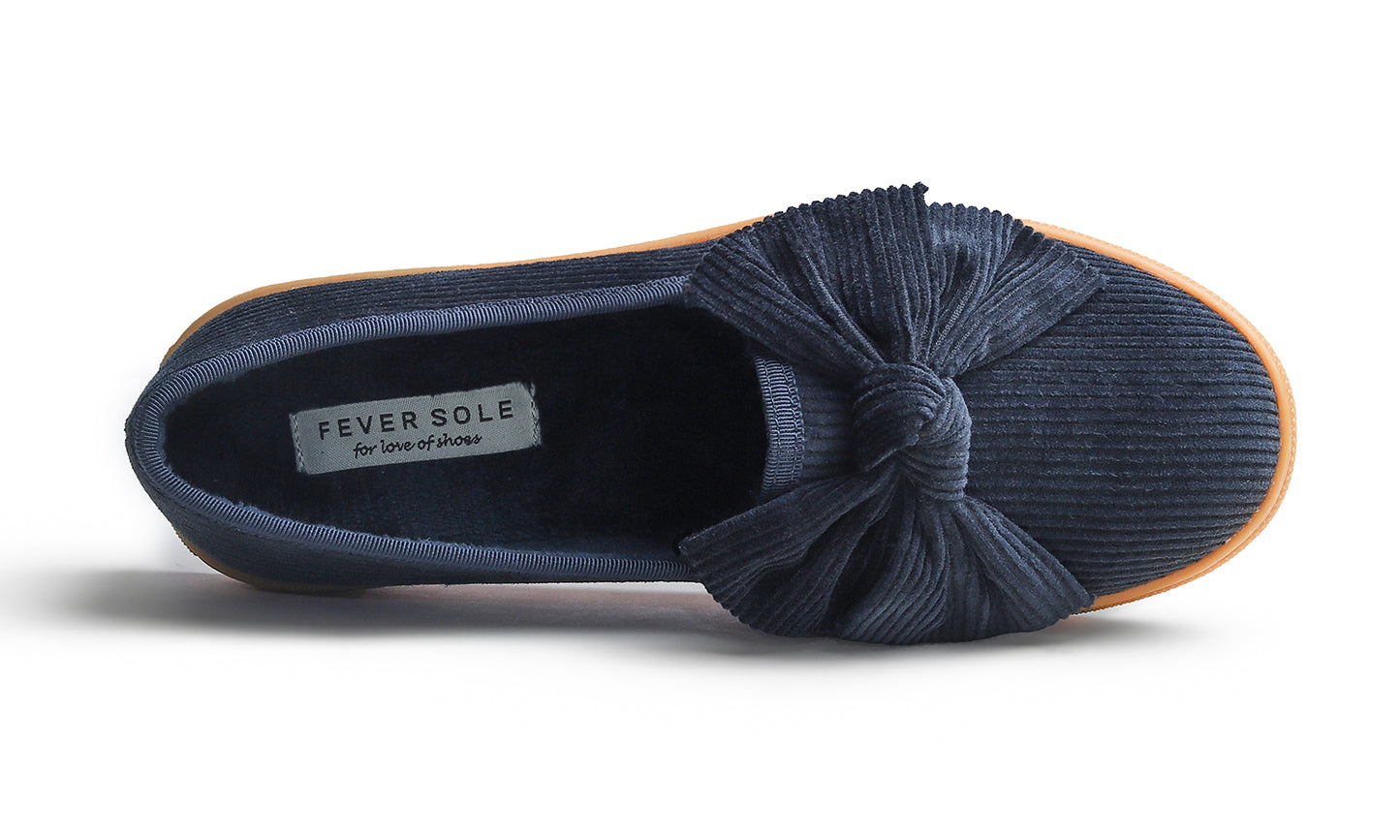 Feversole Women's Casual Slip On Sneaker Fashion Bow Tie Loafer Flats Corduroy Fur Lined
