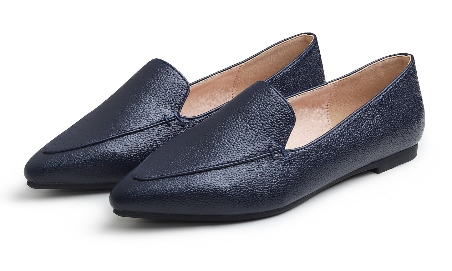 Feversole Women's Loafer Flat Pointed Fashion Slip On Comfort Driving Office Shoes Vegan Grain