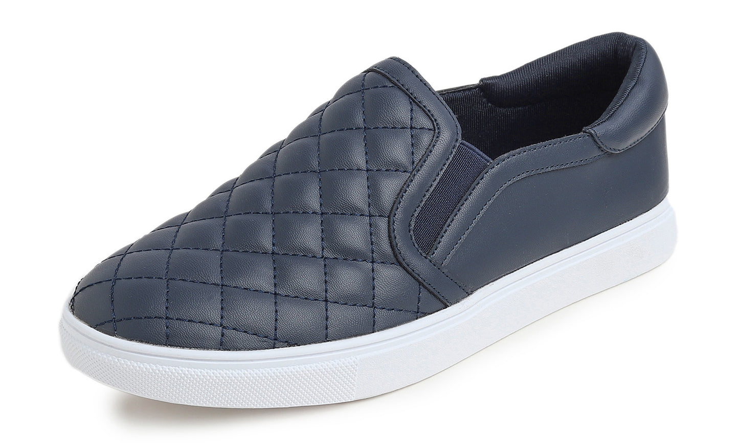 Feversole Women's Casual Slip On Sneaker Comfortable Quilted Loafer Travel Walking Shoes Vegan Leather Quilted