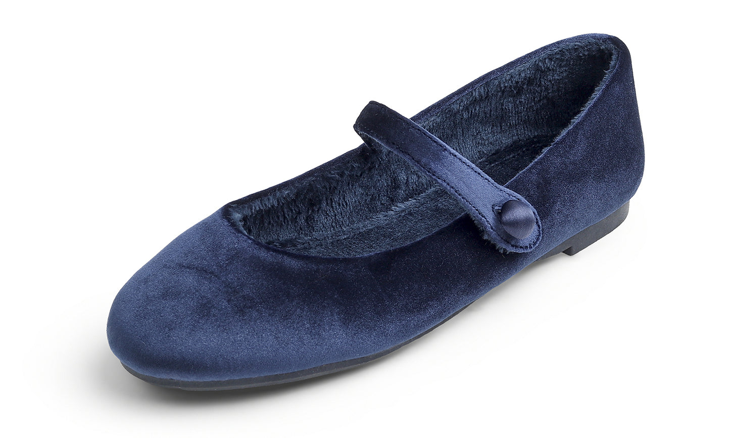Feversole Women's Mary Jane Fashion Round Toe Easy Buckle Slip On Flats Velvet Fur Lined