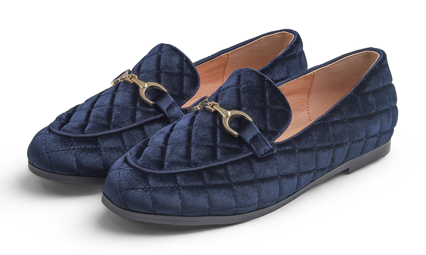 Feversole Women's Fashion Comfortable Penny Loafer Buckle Dressy Shoes Velvet Quilted