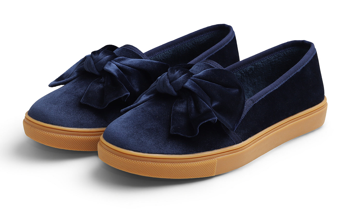 Feversole Women's Casual Slip On Sneaker Fashion Bow Tie Loafer Flats Velvet Fur Lined