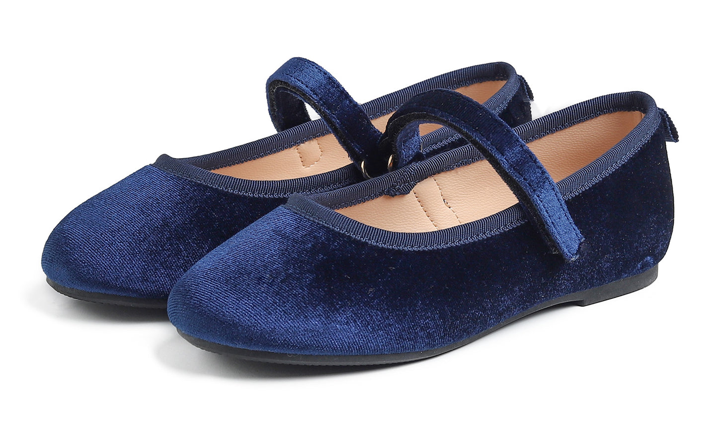 Feversole Girls Cute Dress Mary Jane Shoes Soft Party Holiday Ballet Flats Velvet
