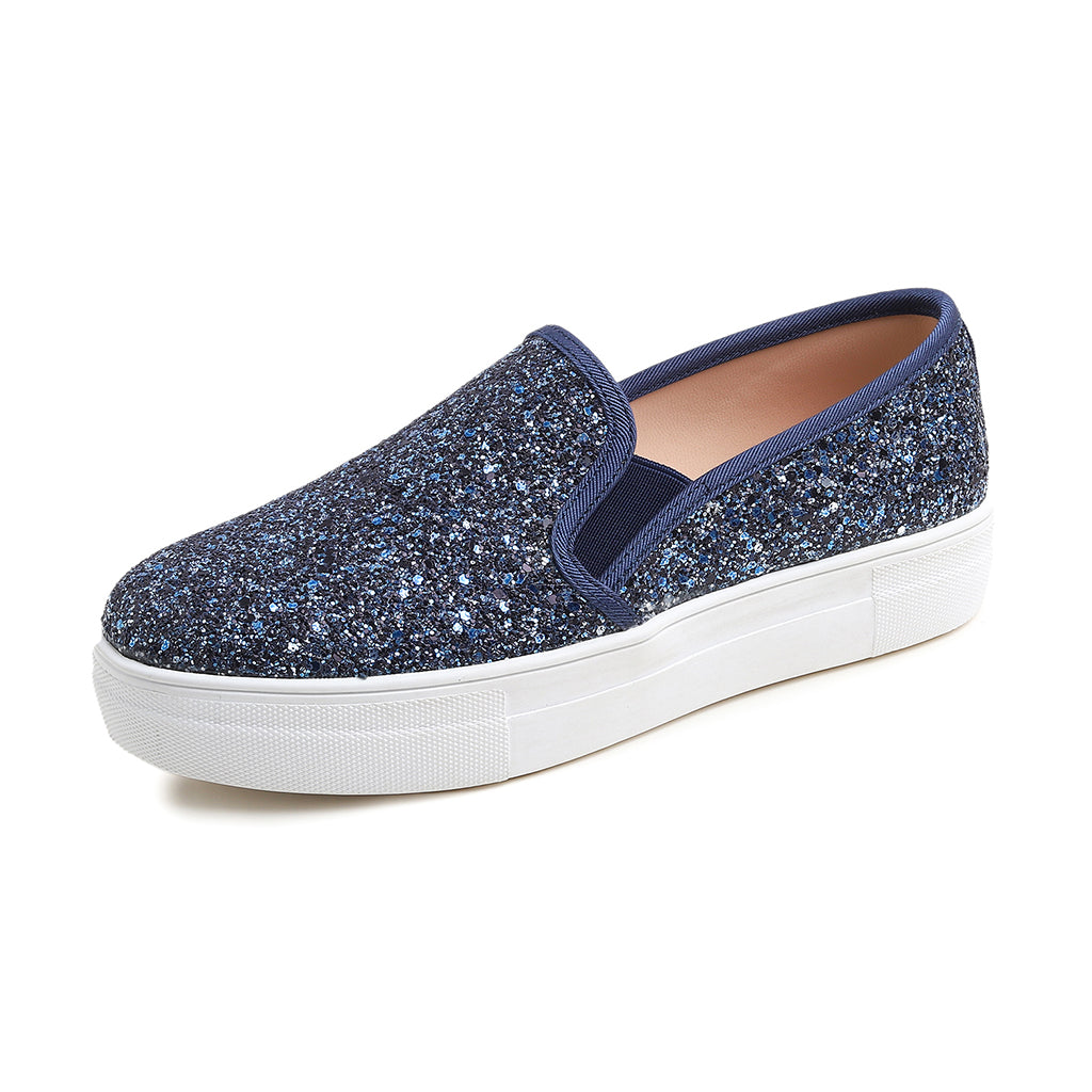 Feversole Women's Fashion Slip On Sneaker Casual Platform Loafers Glitter