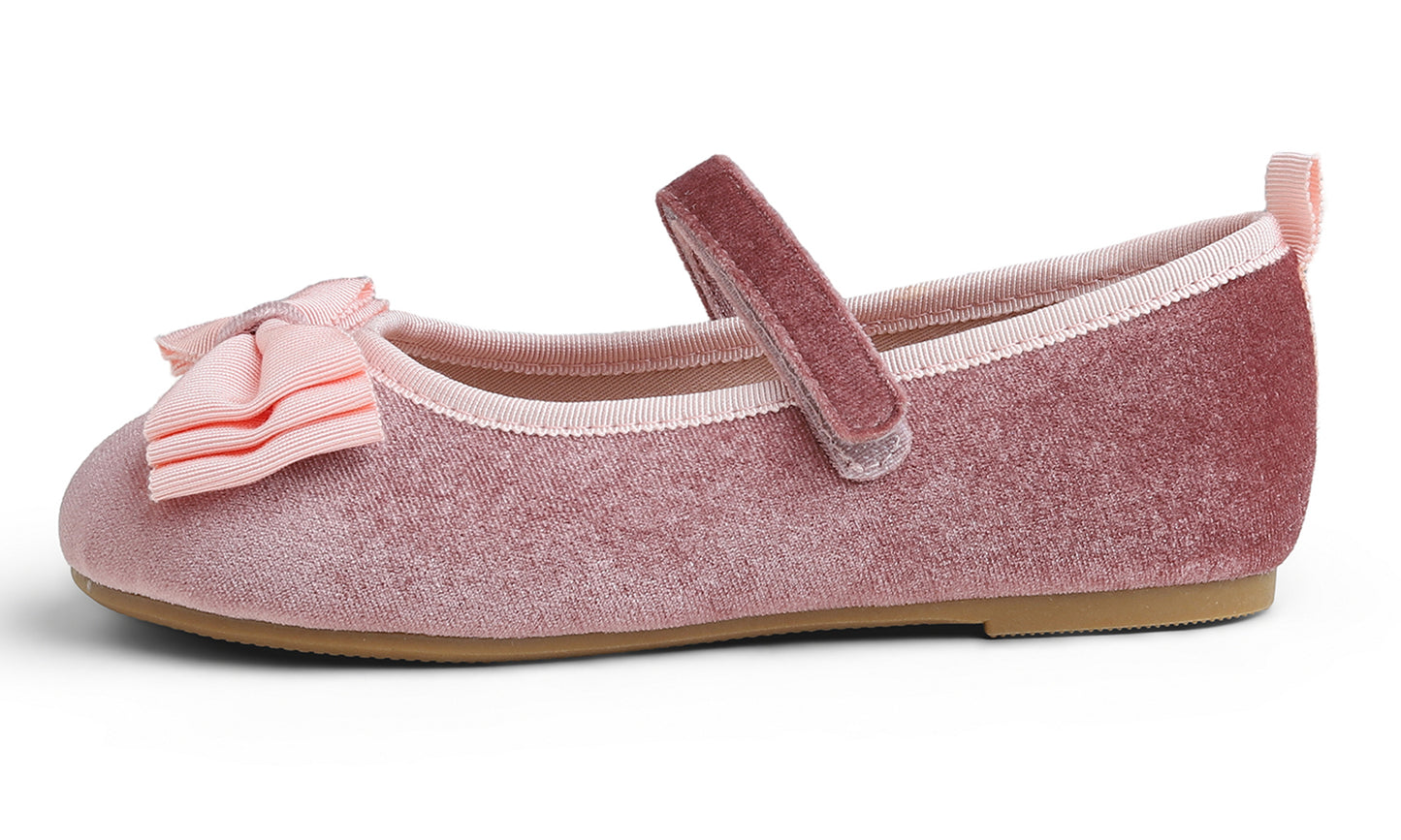Feversole Girls Cute Dress Mary Jane Shoes Bow Tie Sunday Holiday Ballet Flats Velvet With Tri Bow