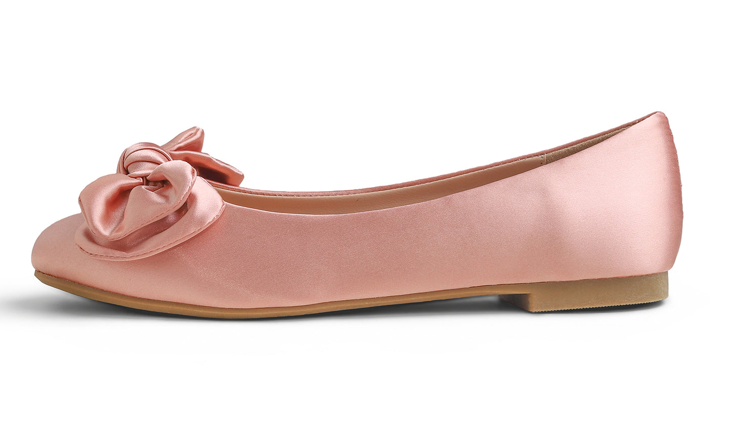Feversole Women's Round Toe Soft Cute Dress Ballet Flats Satin