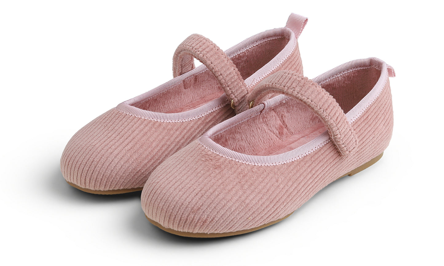 Feversole Girls Cute Dress Mary Jane Shoes Soft Sunday Holiday Ballet Flats Corduroy