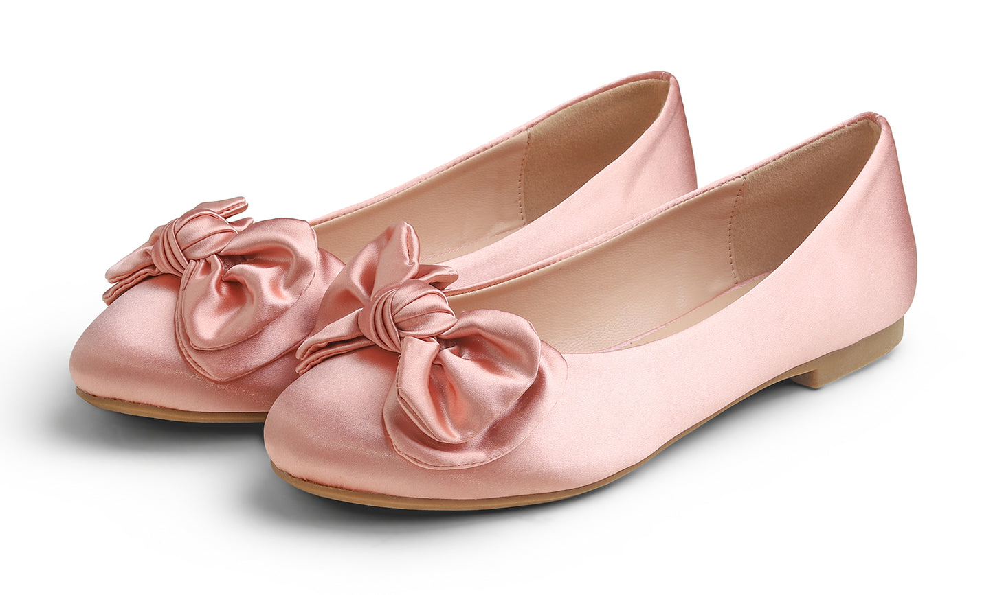 Feversole Women's Round Toe Soft Cute Dress Ballet Flats Satin