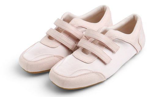 Fevrsole Women's Cushion Padded Mary Jane Sneakers Double Straps Comfort Casual Soft Fabric Sporty Slip On Flats Beige 6 M US