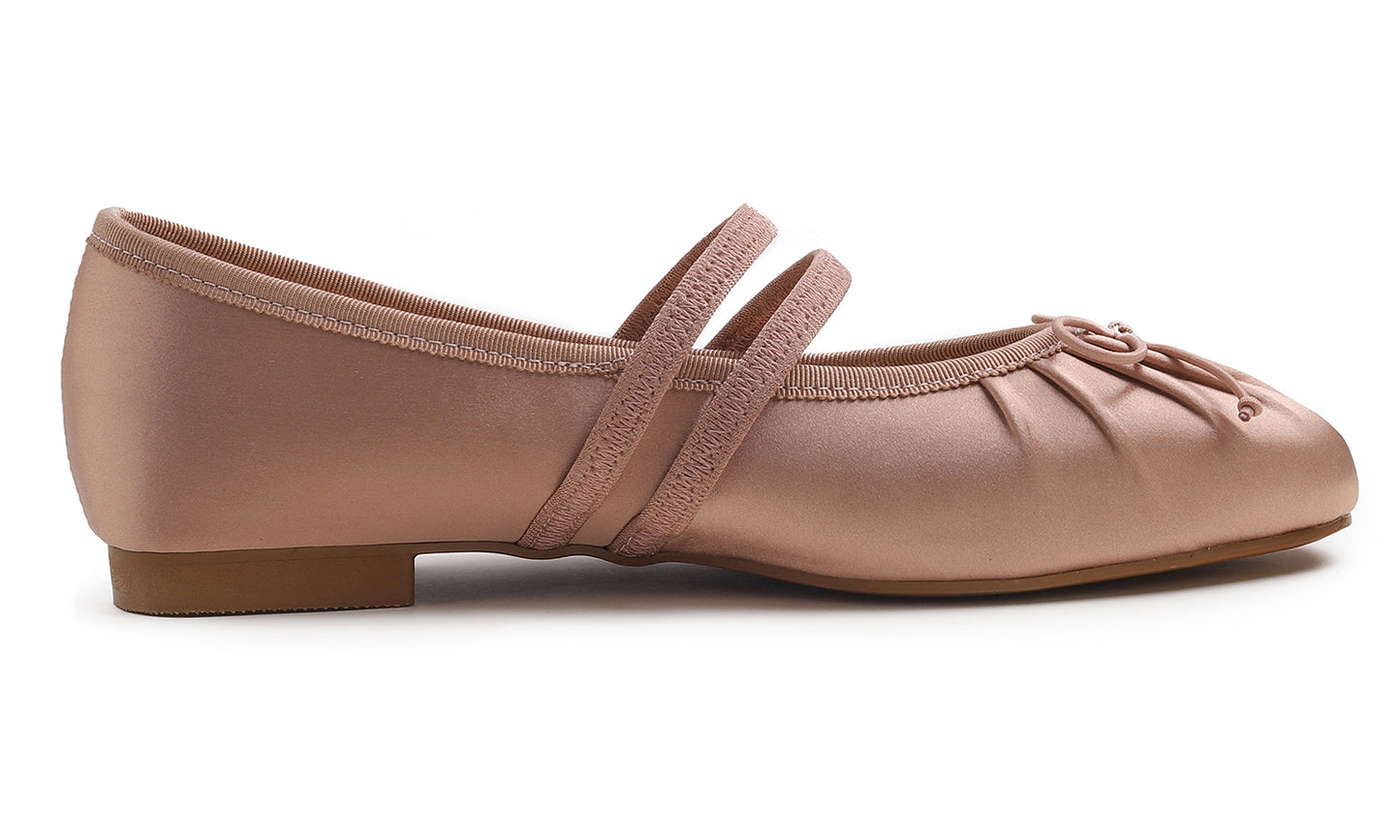 BREEZE NOUTHERLY Women's Square Toe Mary Jane Fashion Ballet with Strap Comfort Dressy Working Flats Black Silky Wrinkle Deco