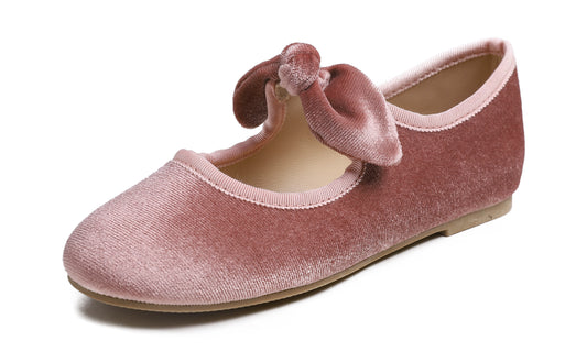 Feversole Girls Cute Dress Mary Jane Shoes Little Kids Casual Buckle Strap Flats Velvet Bow Elastic
